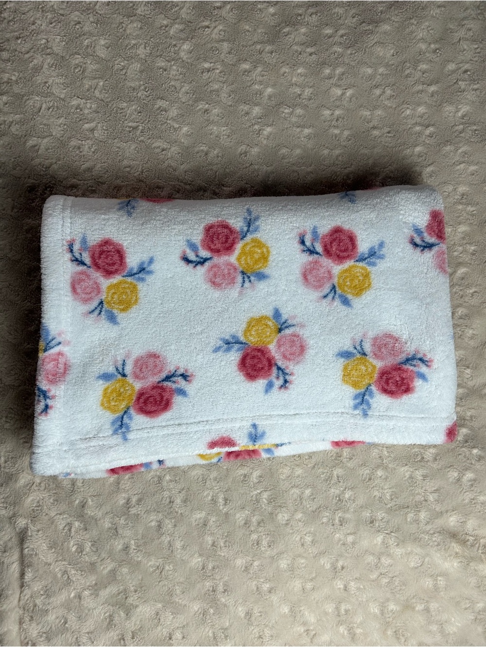 HB Hudson Baby Pink Yellow Flowers Blanket Blue White Roses Floral Lovey